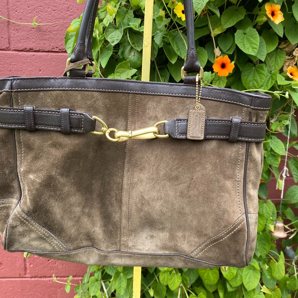 Coach brown suede tote bag,
